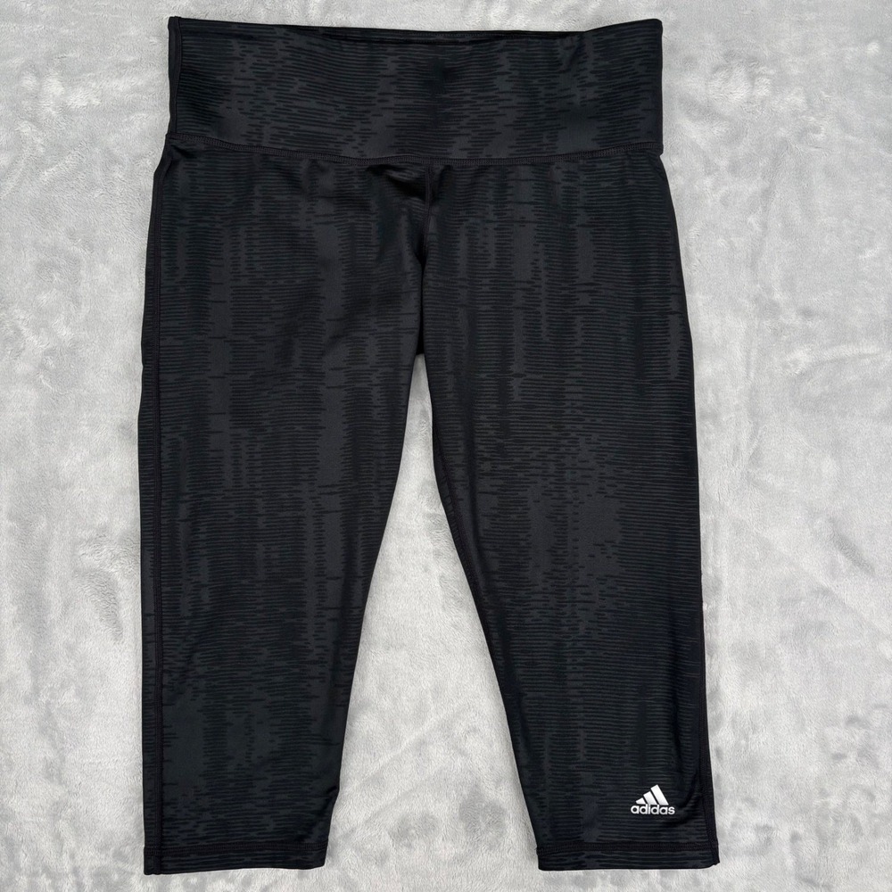 Adidas Climalite Womens Black Texturedโ Mid Rise Cropped Leggings Size L